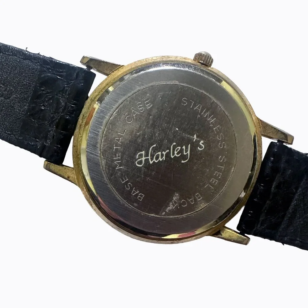 Vintage Harley's Black Lotus Watch Floral Leather Gold Tone Stylish Classic Rare